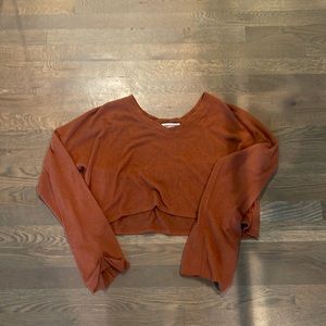 Joah Brown burnt orange cropped sweater with flared sleeves